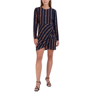 BCBGeneration Women's XL Navy Blue Floral-Striped Long-Sleeve Mini Dress NWT